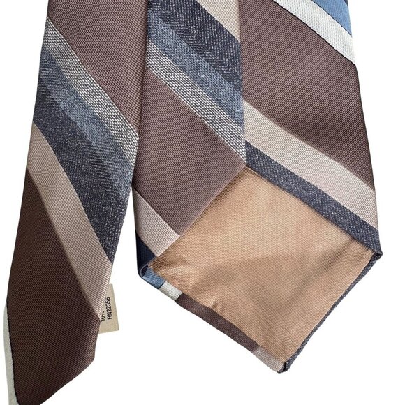 Lilly Dache Vintage Mens Brown Blue Striped Silk Polyester Retro Tie Necktie - Picture 2 of 4